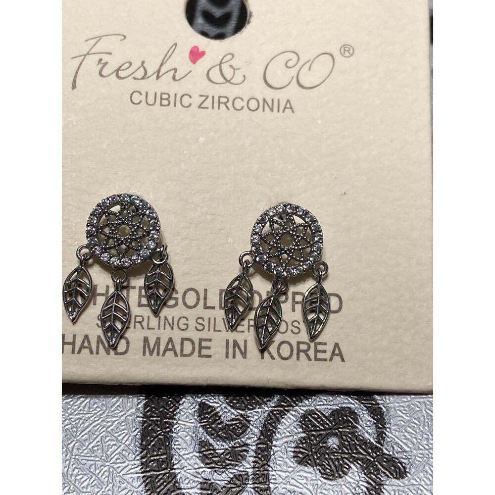 Fresh & Co Cubic Zirconia white gold dipped dreamcather silver earrings